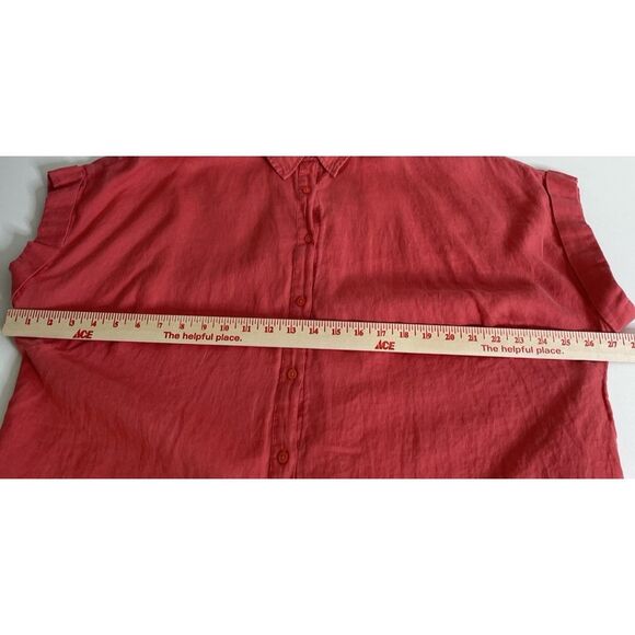 Lauren Ralph Lauren Plus 2X Blouse Top 100% Linen Short Sleeve Shirt Orange - Picture 4 of 6